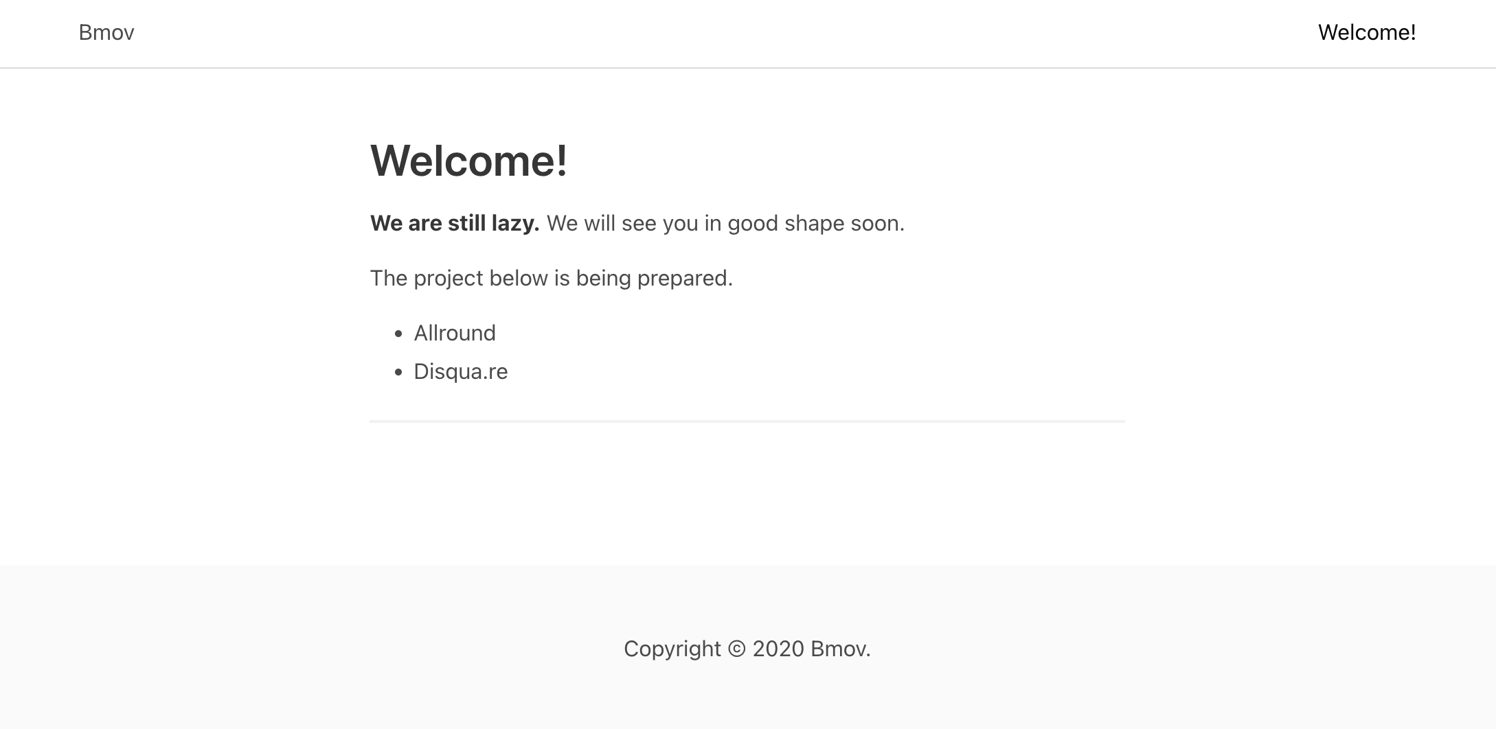Displaying a welcome message and a list of upcoming projects.